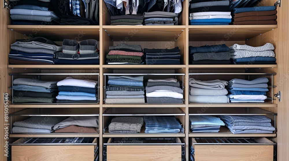 Neatly organized wardrobe showcasing underwear storage and space optimization. Stock photo. Neatly organized wardrobe showcasing underwear storage and space optimization. Stock photo.