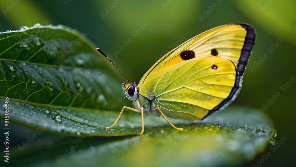 A vibrant yellow-green butterfly perched on a lush leaf, with a softly blurred background highlighting its delicate beauty.
A vibrant yellow-green butterfly perched on a lush leaf, with a softly blurred background highlighting its delicate beauty.