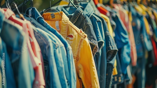 Pre-owned clothing for resale or donation. Stock photo photo