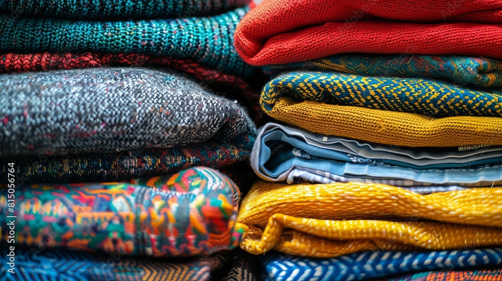 Vertical Stack of Folded Clothes - Stock Photo