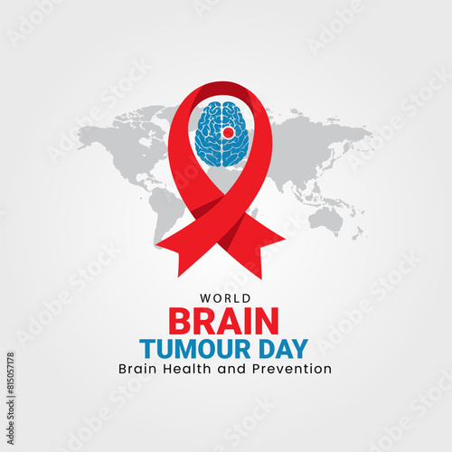 World Brain Tumor Day Creative Unique Vector Illustration, World Brain Tumor Day Concept. The human brain has bad symptoms ribbon care. Raise awareness, Detection, and prevention of brain tumors.