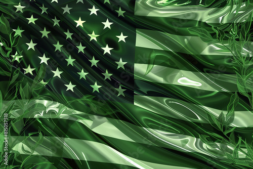 Fluttering forest green American flag, ideal for fresh and natural-themed digital art in modern patriotic displays. photo