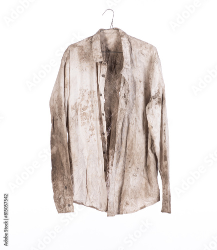 stained dirty white shirt isolated on white background © serikbaib