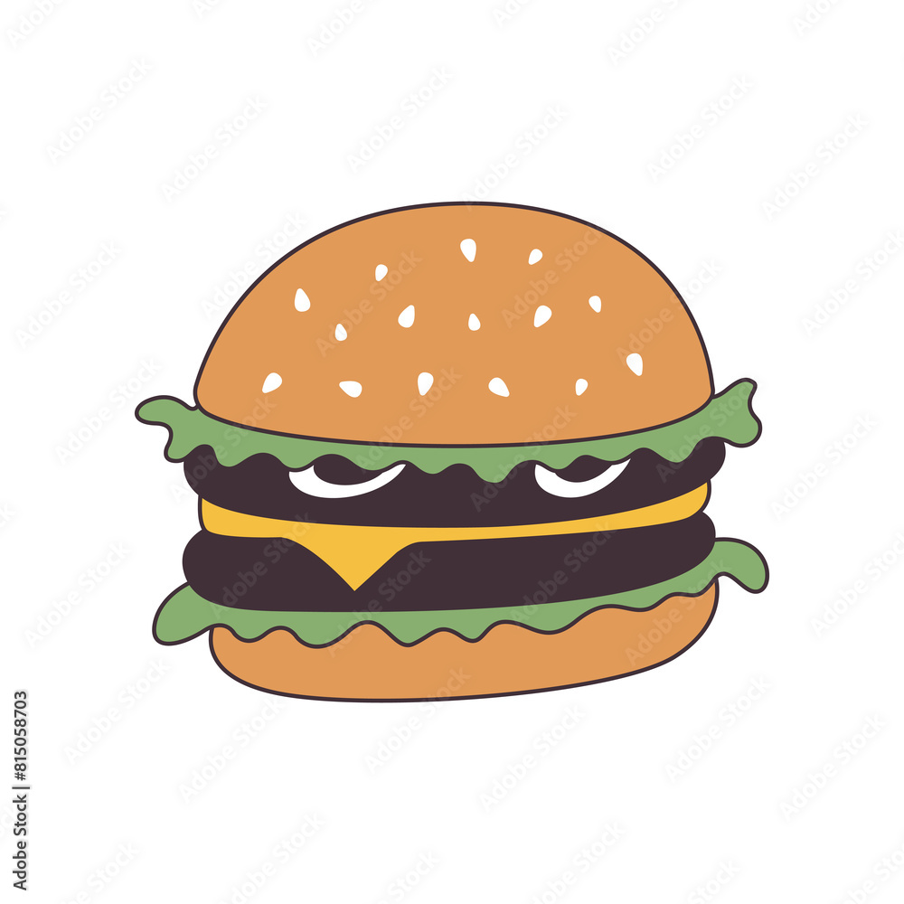 Hamburger fast food doodle sticker. Cartoon burger, street food icon. Hand drawn illustration isolated on transparent background. Hamburger fast food doodle sticker. Cartoon burger, street food icon. Hand drawn illustration isolated on transparent background.