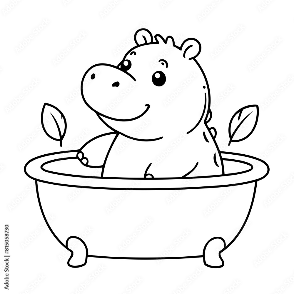 Cute vector illustration Hippo for toddlers colouring page Cute vector illustration Hippo for toddlers colouring page