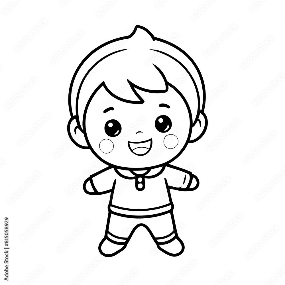 Vector illustration of a cute Kid drawing for colouring page Vector illustration of a cute Kid drawing for colouring page