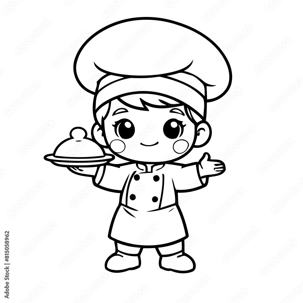 Vector illustration of a cute Chef drawing for children page Vector illustration of a cute Chef drawing for children page