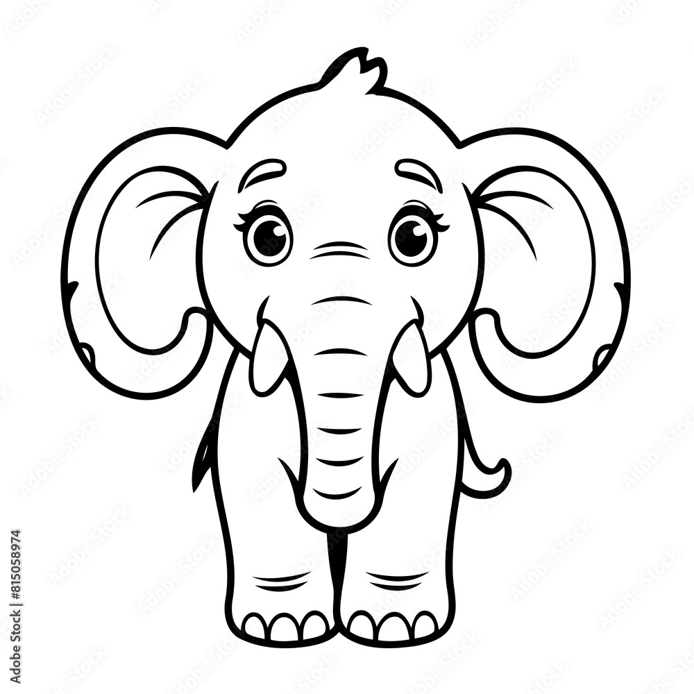 Fototapeta premium Cute vector illustration Mammoth for kids colouring page