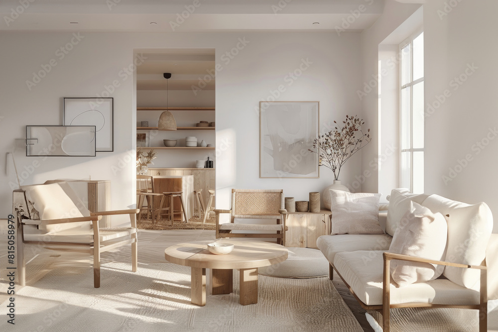 Fototapeta premium Modern Living Room Design With Neutral Tones at Daytime