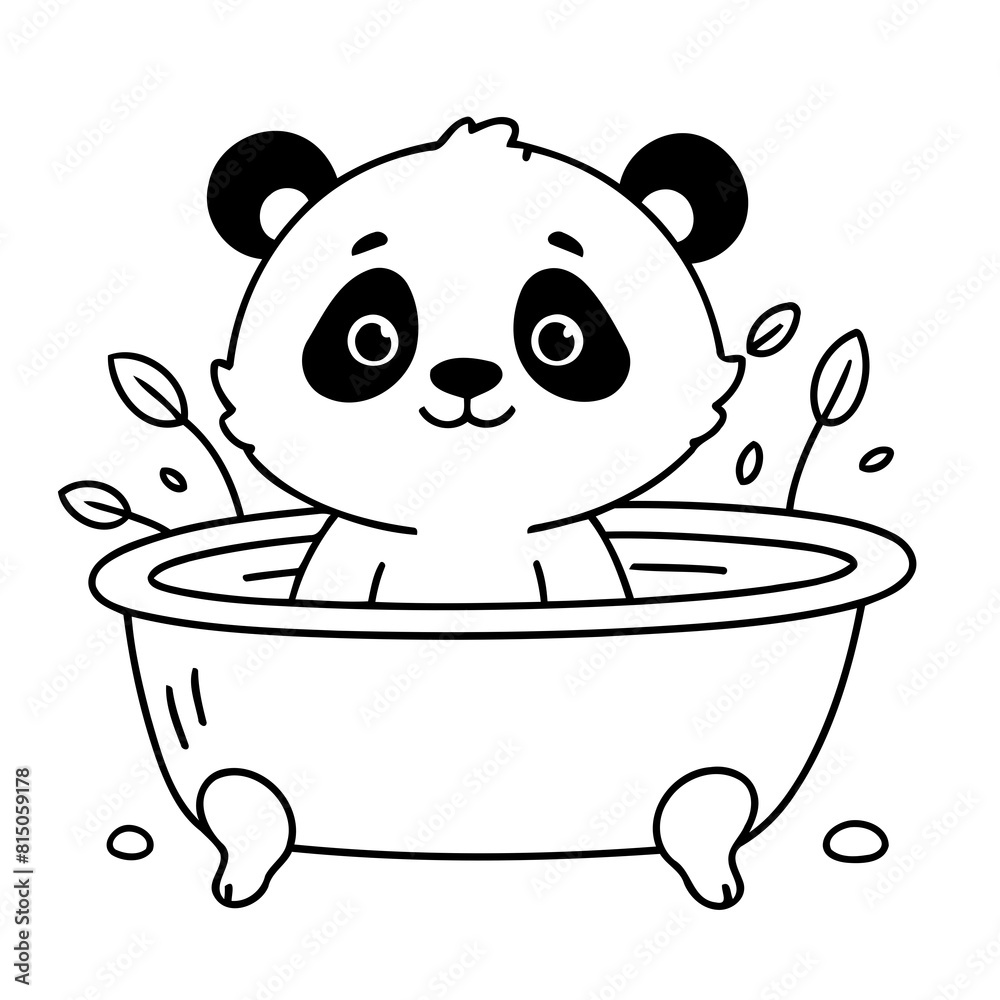 Cute vector illustration Panda doodle black and white for kids page Cute vector illustration Panda doodle black and white for kids page