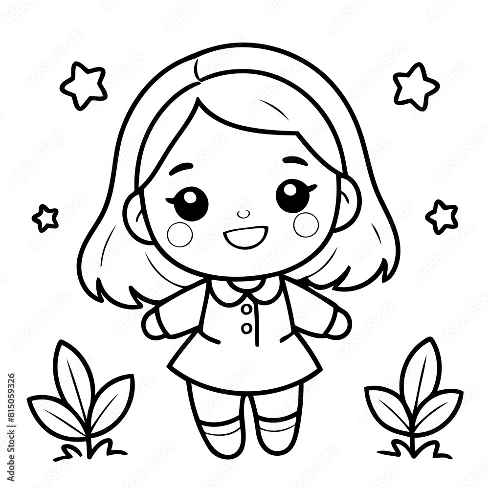 Simple vector illustration of Girl drawing for toddlers book Simple vector illustration of Girl drawing for toddlers book