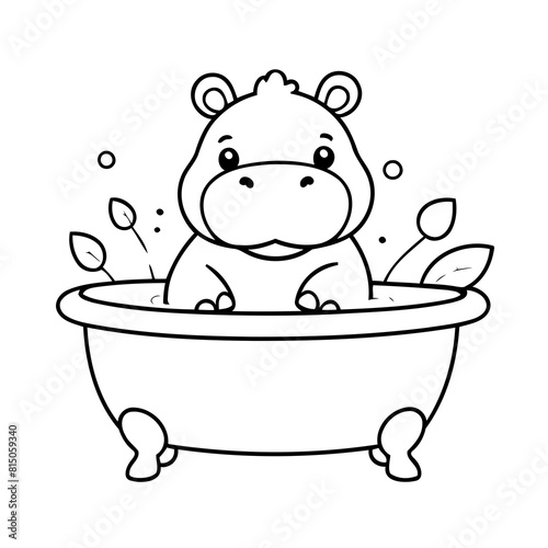 Cute vector illustration Hippo for children colouring activity