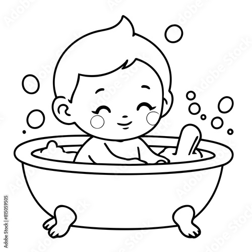 Vector illustration of a cute Baby drawing colouring activity