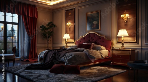 digitally generated luxurious bedroom, set in a night scene, highlights the capabilities of photorealistic rendering to create an inviting and sophisticated atmosphere.  © Mahmud