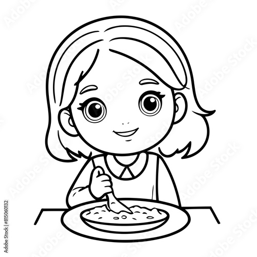 Simple vector illustration of Girl outline for colouring page