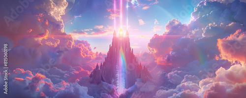 Imperial LGBTQ PRIDE banner with a rainbow scepter and orb on a throne of clouds photo
