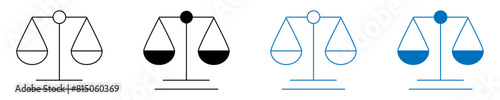 Scale icon vector set. Scales of justice law flat design icons symbol collection. Vintage scale in balance and equilibrium. Editable stroke. Vector illustration