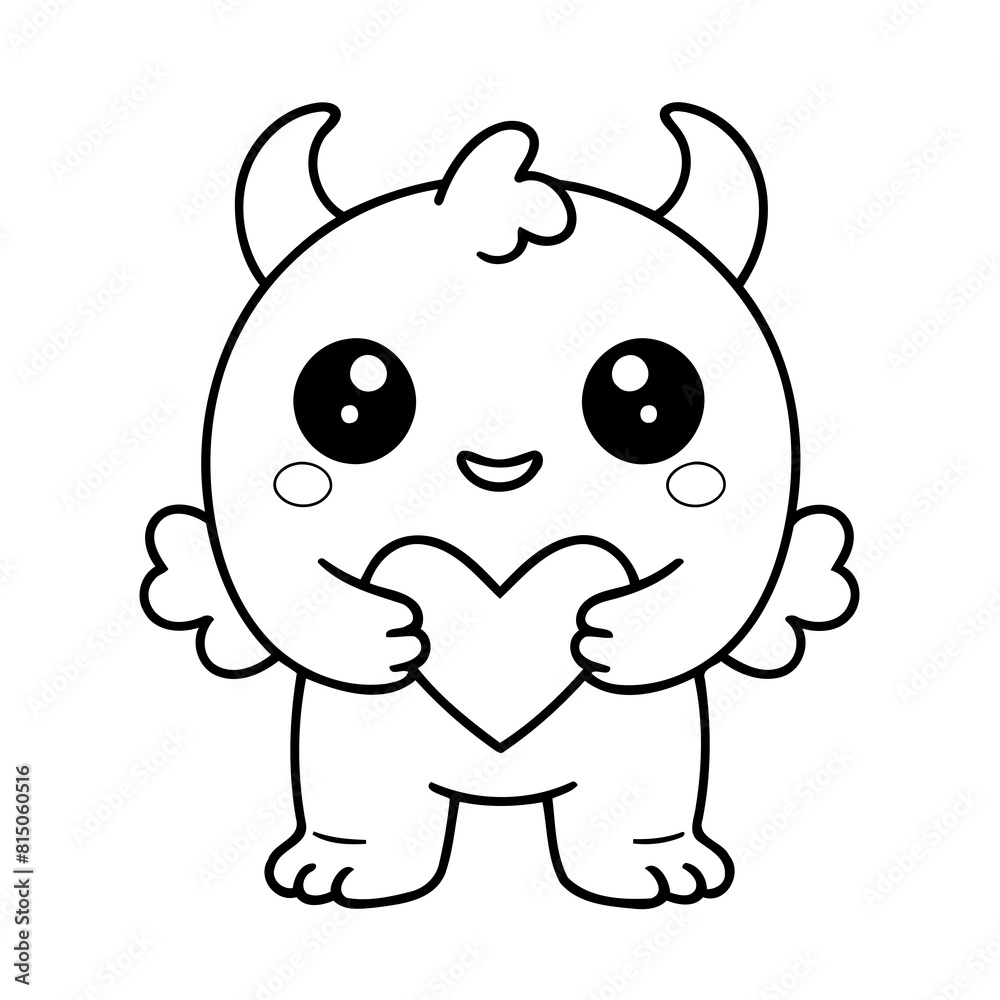 Cute vector illustration Monster doodle black and white for kids page Cute vector illustration Monster doodle black and white for kids page
