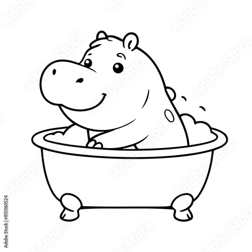 Cute vector illustration Hippo hand drawn for kids page