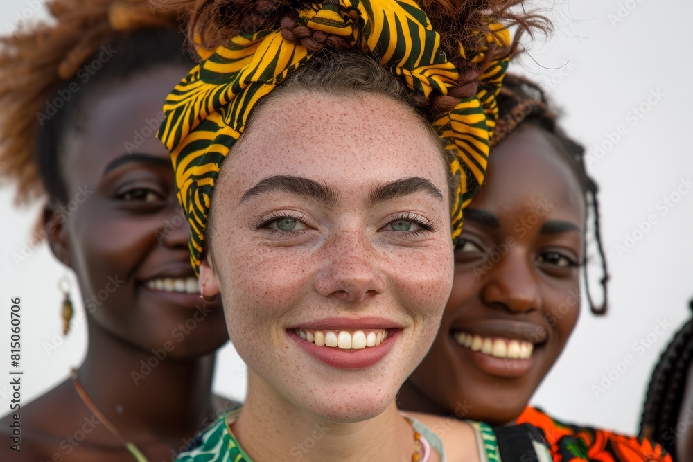 Three women with different hair colors and styles are smiling for the camera Three women with different hair colors and styles are smiling for the camera