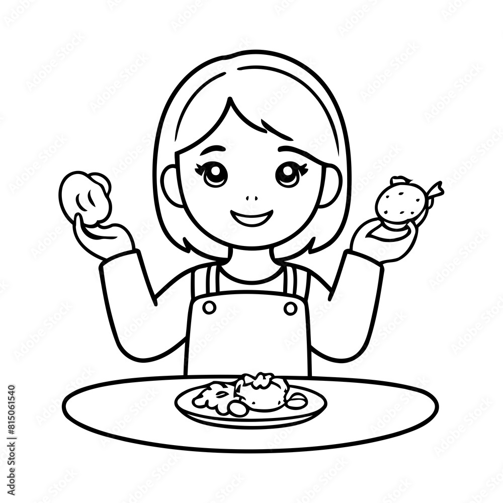 Cute vector illustration Girl for toddlers colouring page Cute vector illustration Girl for toddlers colouring page