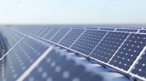 3D rendering of rows of solar panels arranged on a white background, designed to represent the theme of green energy photo