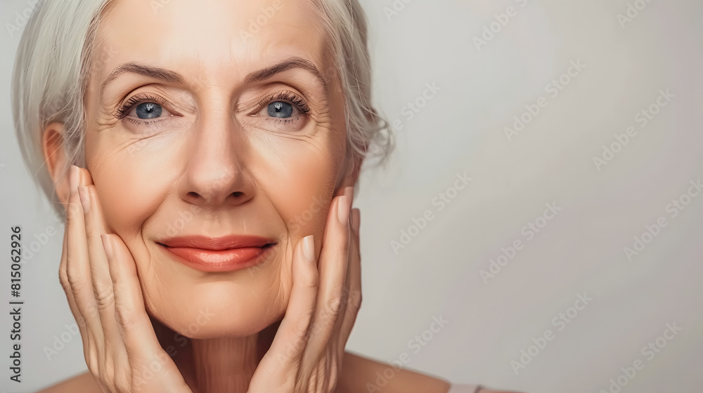 beautiful middle aged woman rejuvenated by using skin care products beautiful middle aged woman rejuvenated by using skin care products