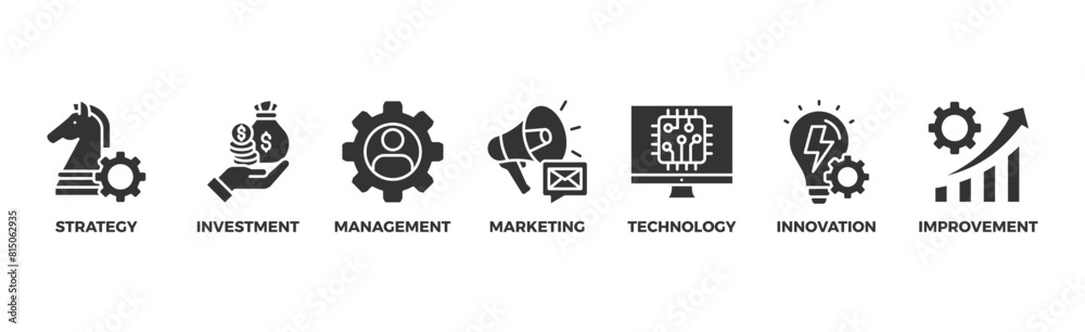 Business development banner web icon illustration concept with icon of strategy  investment  management  marketing  technology  innovation   improvement