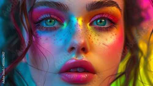 Colorful portrait of a beautiful woman hyper realistic 