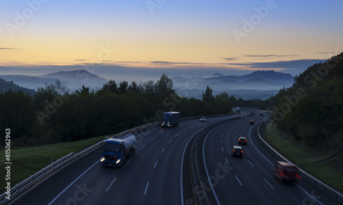 AP-8 highway. Ap-8 highway passing through Donostia San Sebastian at dawn.