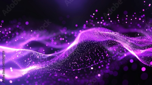 Digital purple particles wave and light abstract background with shining dots stars. hyper realistic 