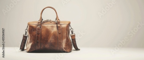 A Men'S Bag Is Displayed Against A White Background. With Copy Space , Background