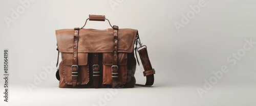 A Men'S Bag Is Displayed Against A White Background. With Copy Space , Background
