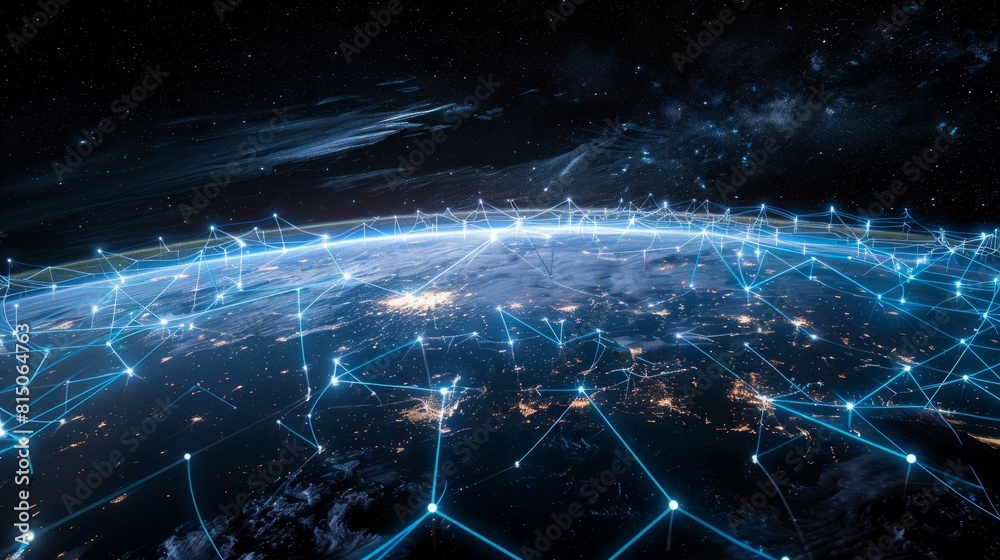 Global Network Connection Over Planet Earth, generative ai and internet background hyper realistic Global Network Connection Over Planet Earth, generative ai and internet background hyper realistic