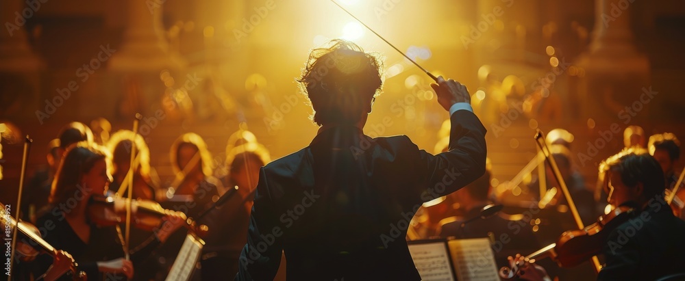 Fototapeta premium Conductor Directing Concert With Orchestra