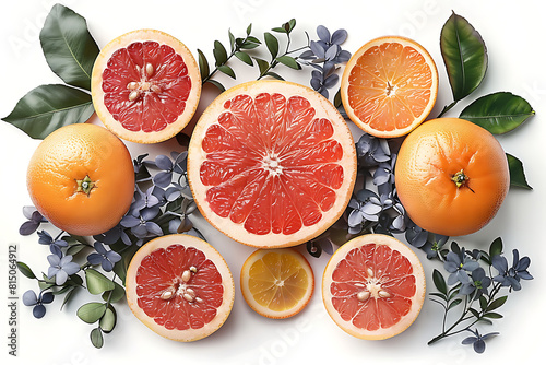 Grapefruit with branches botanical composition isolated