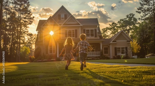 Kids Running Across Lush Green Field