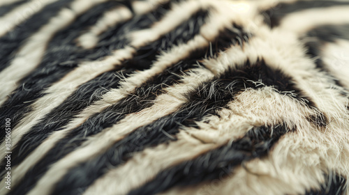 Closeup of zebra fur texture, focusing on the pattern and softness of its woolen coat.