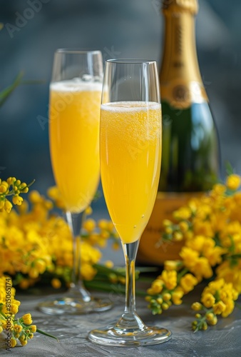 Two Glasses of Champagne and a Bottle of Champagne