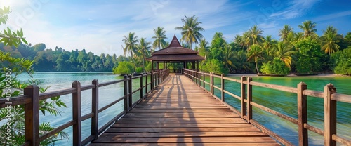 A Wooded Bridge And Pavilion In Koh Kood In Trad. With Copy Space , Background photo