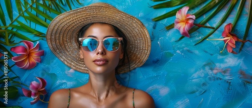 Woman Wearing Straw Hat and Sunglasses