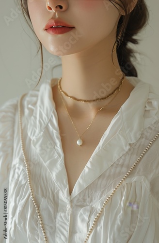 Woman Wearing White Shirt and Necklace