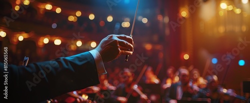 Conductor Leading Orchestra With Baton photo