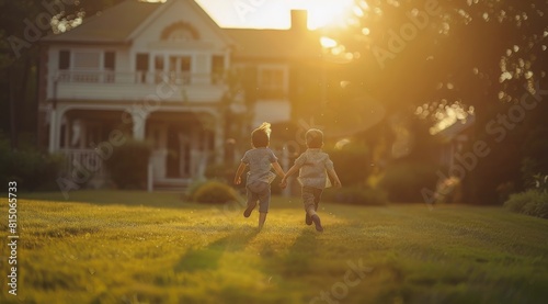 Kids Running Across Lush Green Field