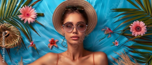 Woman Wearing Sunglasses and Hat Surrounded by Flowers