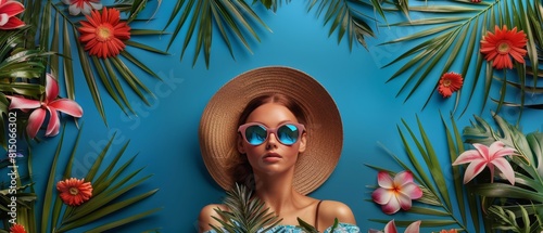 Woman Wearing Sunglasses and Hat Surrounded by Flowers