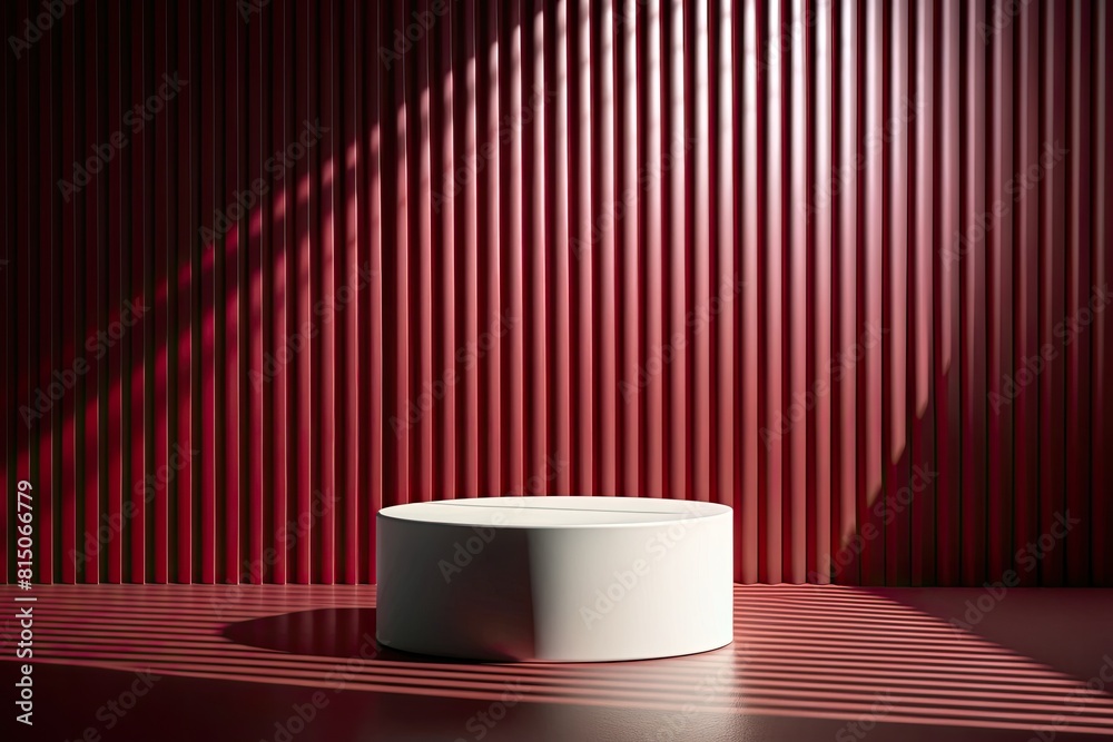 White round podium on red background. Mock up White round podium on red background. Mock up