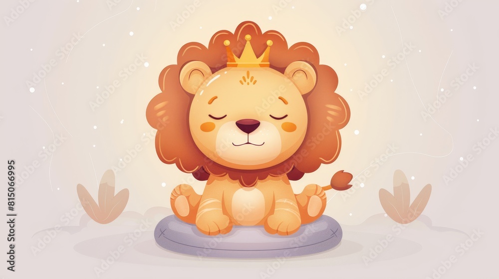 Naklejka premium A lion is sitting on a rock with a crown on his head
