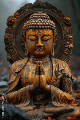 Buddha golden statue close up on dark background © Ivanna