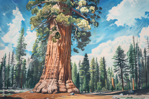 Sequoia (Sequoiadendron giganteum) (Colored Pencil) - United States - Among the largest and longest-living tree species, reaching heights of over 80 meters and living for thousands of years  photo
